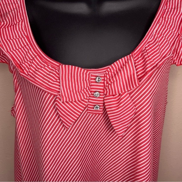 LARGE LENA RED WHITE STRIPED TOP RETRO RUFFLE PINUP STRETCH - Picture 2 of 10